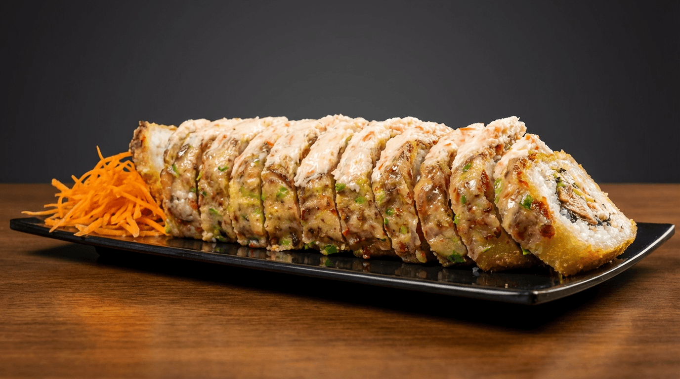 Rollo culichi empanizado con topping gratinado